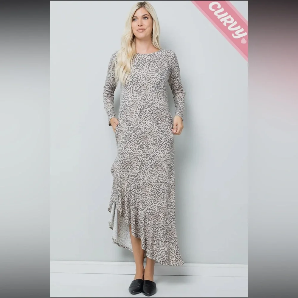 ❄️ NWT Leopard Print Long Sleeve Ruffle Dress Plus Size - Picture 4 of 4